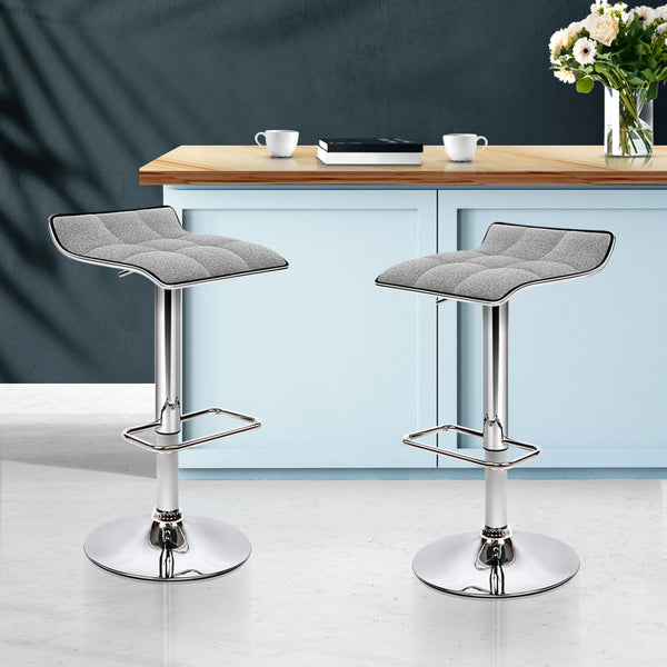 Artiss 2x Fabric Bar Stools Gas Lift Kitchen Grey freeshipping - Awezingly