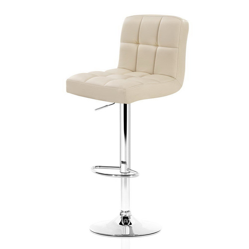 Artiss 2x Leather Bar Stools Gas Lift Beige freeshipping - Awezingly