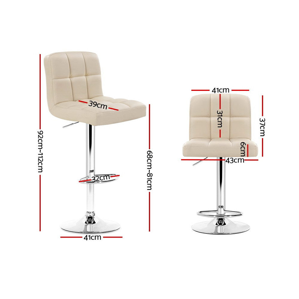 Artiss 2x Leather Bar Stools Gas Lift Beige freeshipping - Awezingly