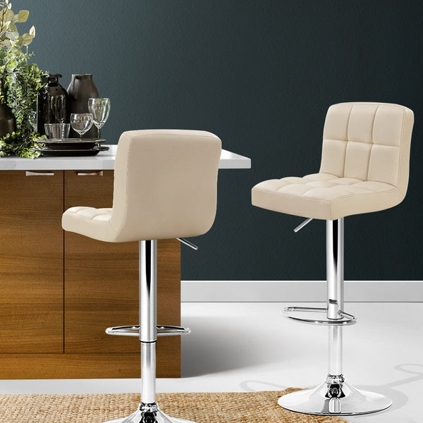 Artiss 2x Leather Bar Stools Gas Lift Beige freeshipping - Awezingly
