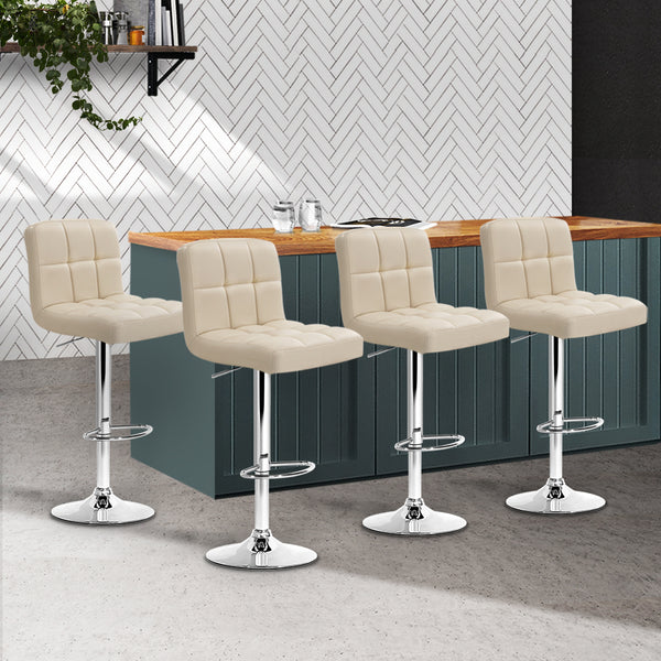 Artiss Set of 4 PU Leather Gas Lift Bar Stools - Beige freeshipping - Awezingly