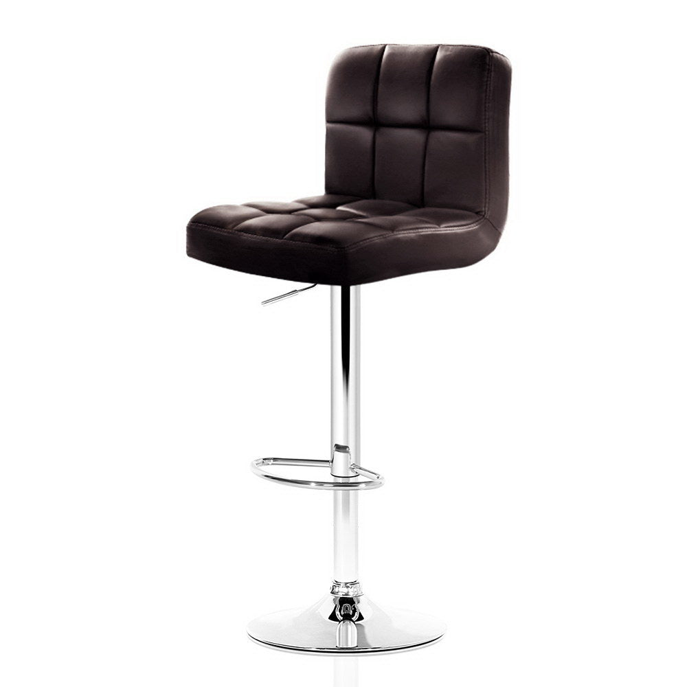 Artiss 2x Gas Lift Bar Stools Leather Chrome Chocolate freeshipping - Awezingly