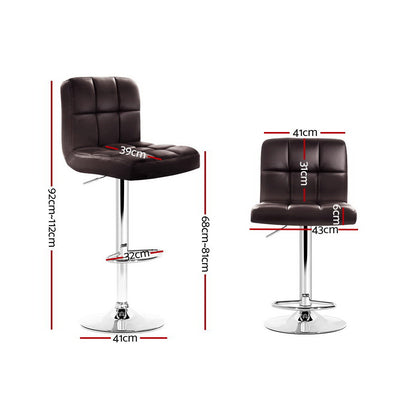 Artiss 2x Gas Lift Bar Stools Leather Chrome Chocolate