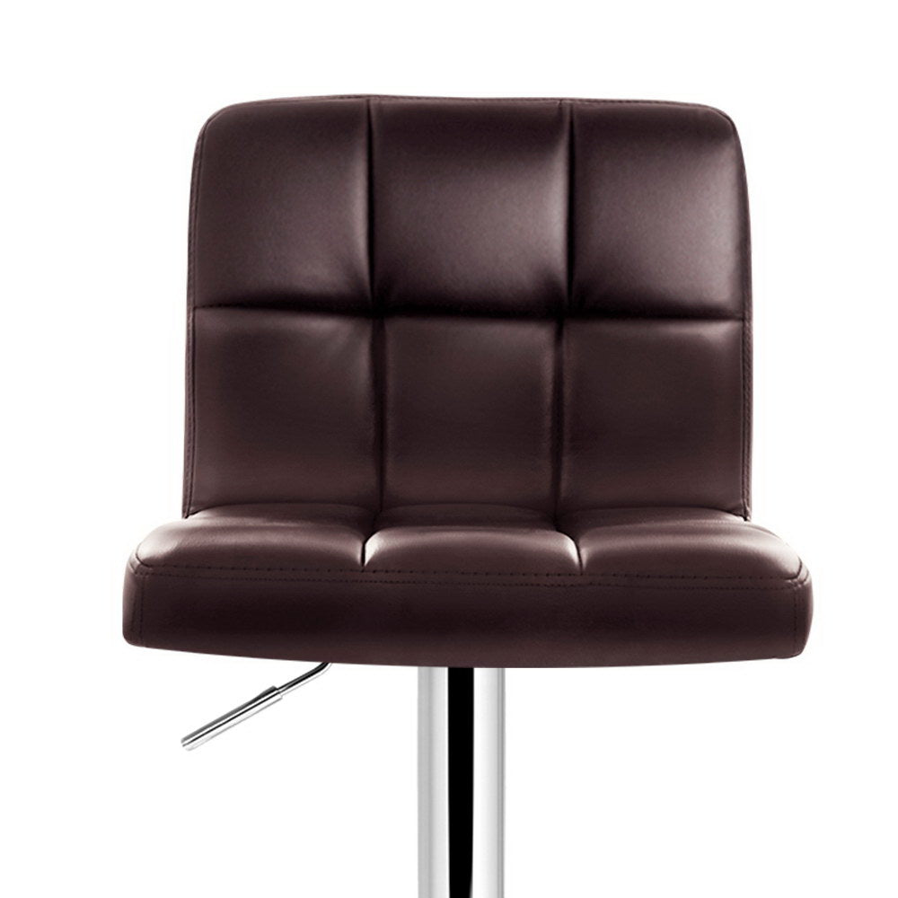 Artiss 2x Gas Lift Bar Stools Leather Chrome Chocolate freeshipping - Awezingly