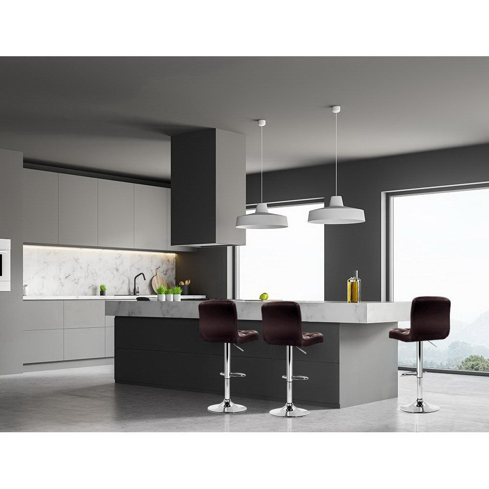 Artiss 2x Gas Lift Bar Stools Leather Chrome Chocolate freeshipping - Awezingly