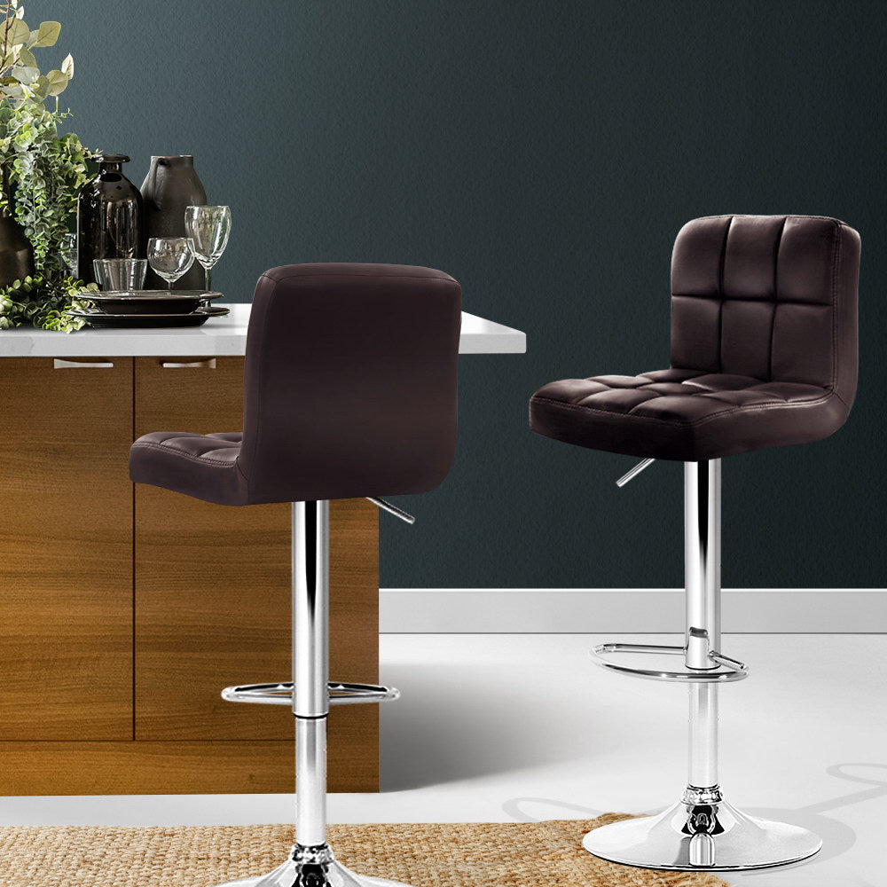 Artiss 2x Gas Lift Bar Stools Leather Chrome Chocolate freeshipping - Awezingly