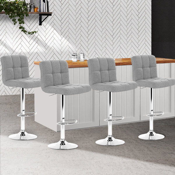 Artiss Set of 4 Fabric Swivel Bar Stools - Grey freeshipping - Awezingly