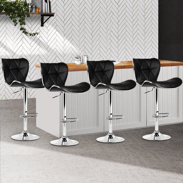 Artiss Set of 4 PU Leather Patterned Bar Stools - Black and Chrome freeshipping - Awezingly
