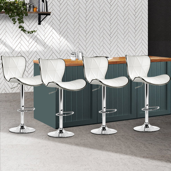 Artiss Set of 4 PU Leather Patterned Bar Stools - White and Chrome freeshipping - Awezingly