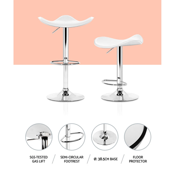 Artiss 2x Gas Lift Bar Stools Leather Chrome White freeshipping - Awezingly