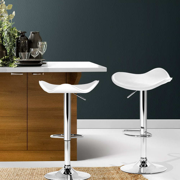 Artiss 2x Gas Lift Bar Stools Leather Chrome White freeshipping - Awezingly