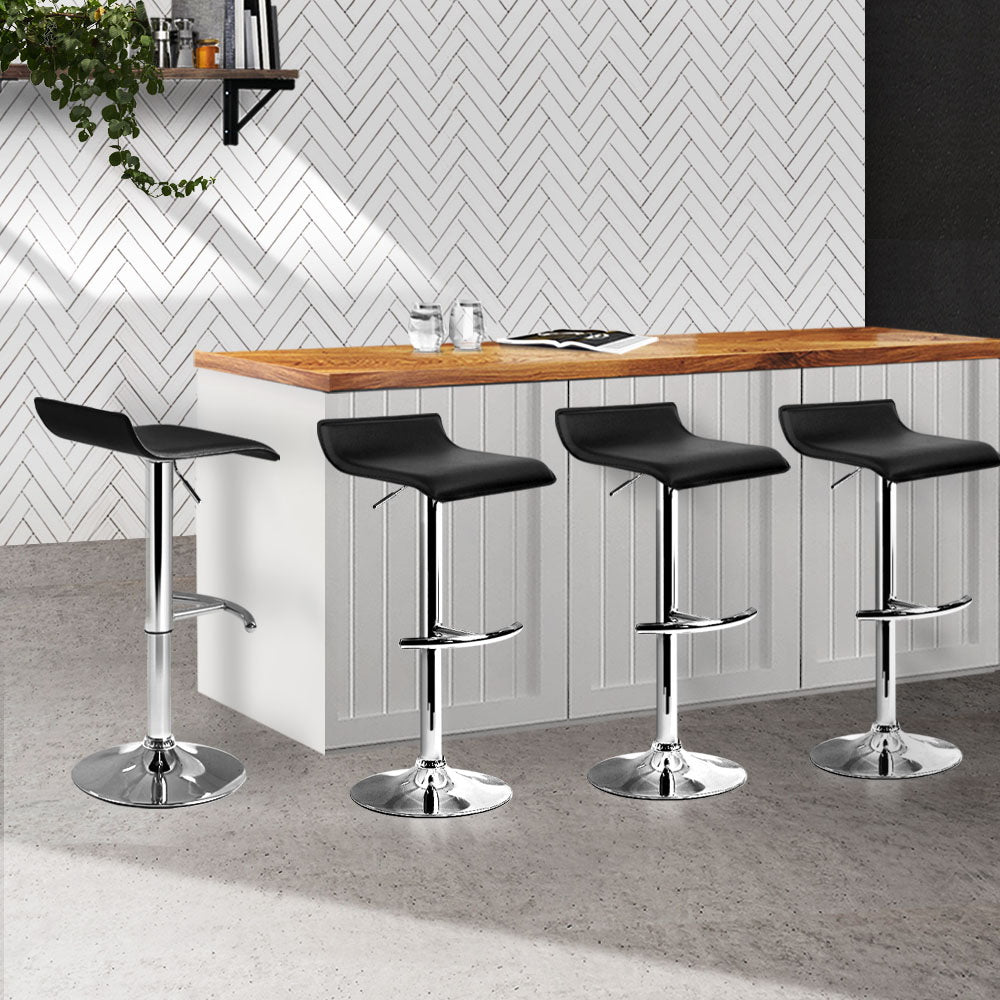 Artiss Set of 4 PU Leather Wave Style Bar Stools - Black Artiss