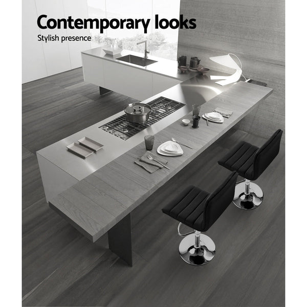 Artiss Set of 2 PU Leather Bar Stools Padded Line Style - Black Artiss