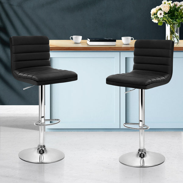 Artiss Set of 2 PU Leather Bar Stools Padded Line Style - Black Artiss