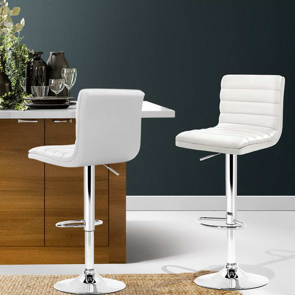 Artiss 2x Leather Bar Stools ARNE Swivel Gas Lift White freeshipping - Awezingly