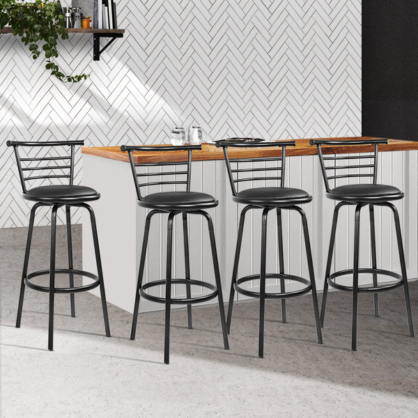 Artiss Set of 4 PU Leather Bar Stools - Black and Steel freeshipping - Awezingly