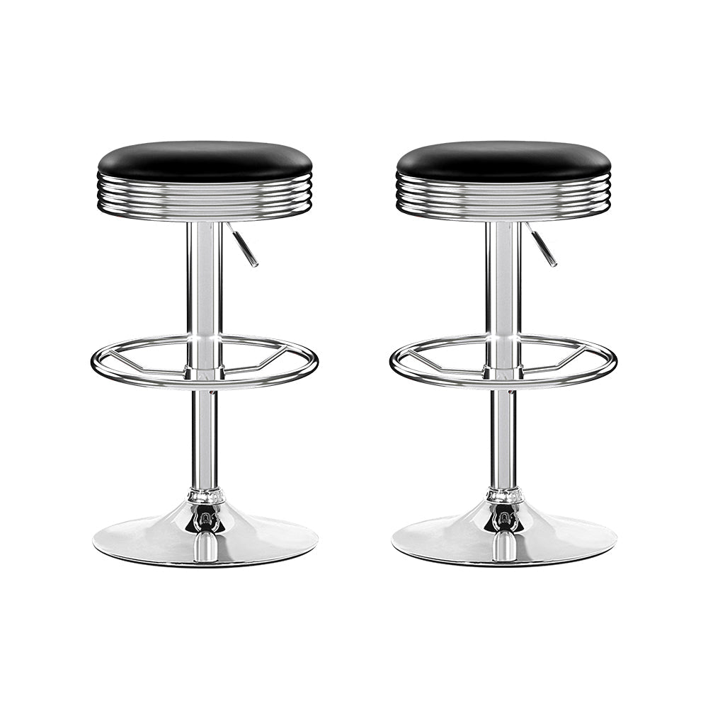 Artiss Set of 2 Backless PU Leather Bar Stools - Black and Chrome Artiss