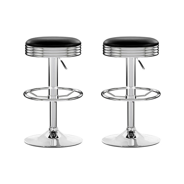Artiss Set of 2 Backless PU Leather Bar Stools - Black and Chrome Artiss