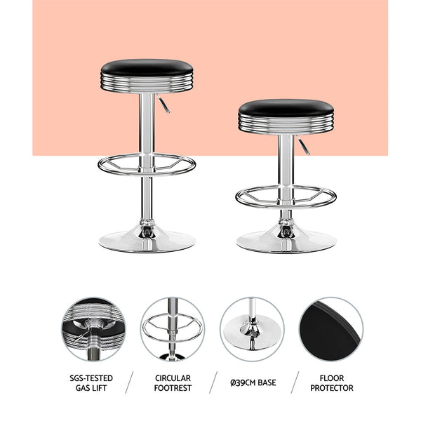 Artiss Set of 2 Backless PU Leather Bar Stools - Black and Chrome Artiss