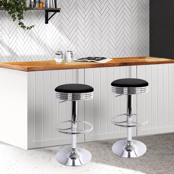 Artiss Set of 2 Backless PU Leather Bar Stools - Black and Chrome Artiss