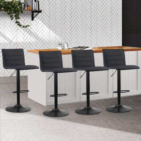 Artiss Set of 4 Faux Linen Bar Stools - Black freeshipping - Awezingly