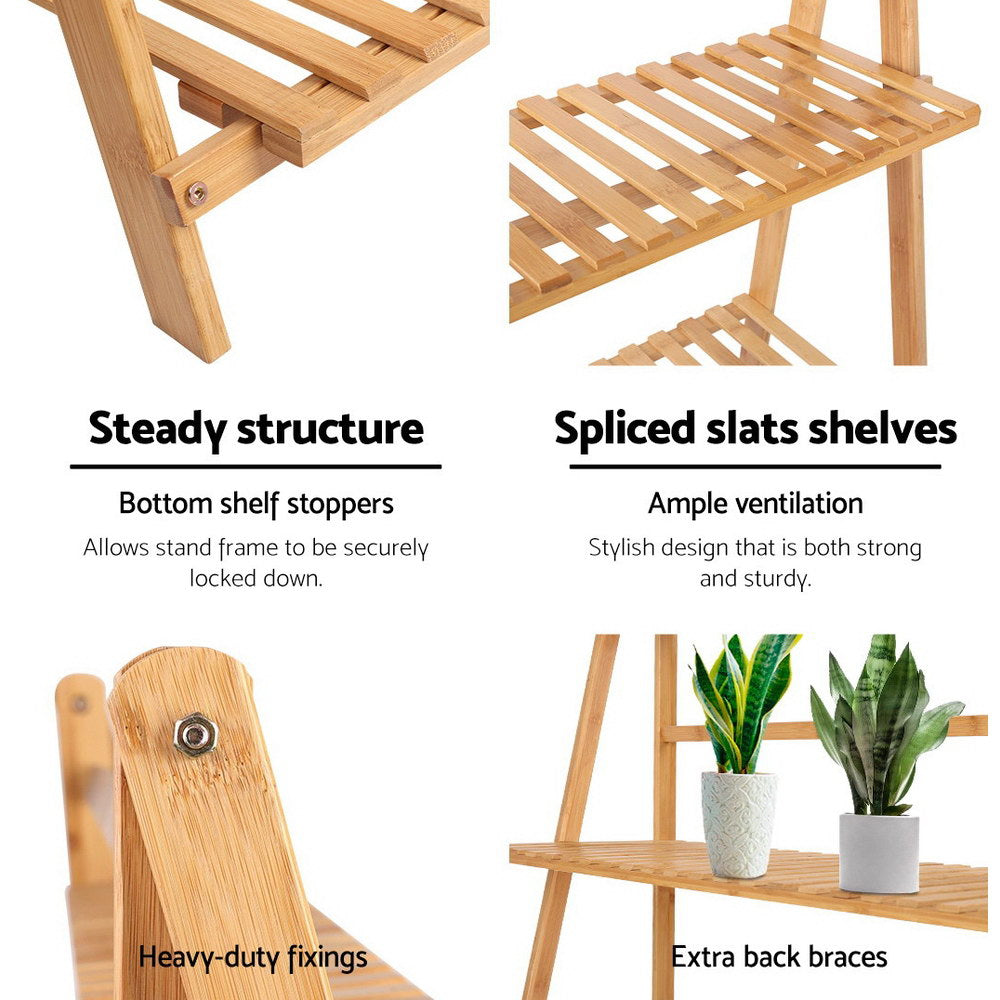 Artiss Bamboo Wooden Ladder Shelf Plant Stand Foldable freeshipping - Awezingly