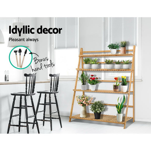 Artiss Bamboo Wooden Ladder Shelf Plant Stand Foldable freeshipping - Awezingly