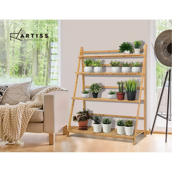 Artiss Bamboo Wooden Ladder Shelf Plant Stand Foldable freeshipping - Awezingly