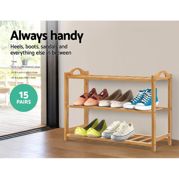 Artiss 3 Tiers Bamboo Shoe Rack Storage Organiser Wooden Shelf Stand Shelves freeshipping - Awezingly