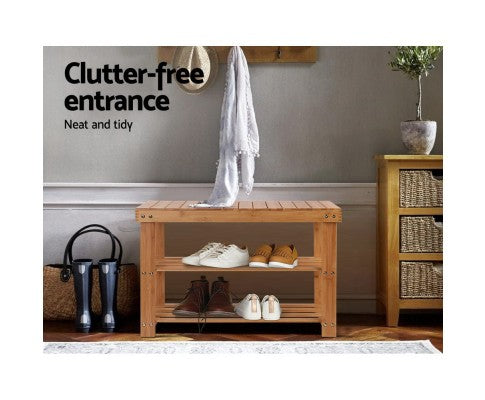 Artiss Bamboo Shoe Rack Wooden Seat Bench freeshipping - Awezingly