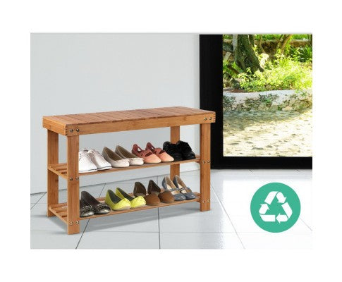 Artiss Bamboo Shoe Rack Wooden Seat Bench freeshipping - Awezingly