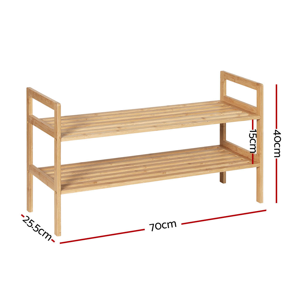 Artiss Shoe Rack Bamboo Storage Cabinet 2 Tiers Portable Organizer Shelf Pine Artiss