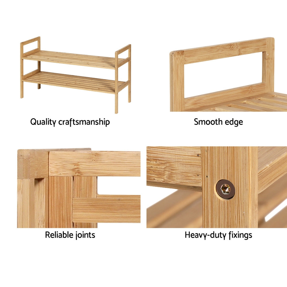 Artiss Shoe Rack Bamboo Storage Cabinet 2 Tiers Portable Organizer Shelf Pine Artiss
