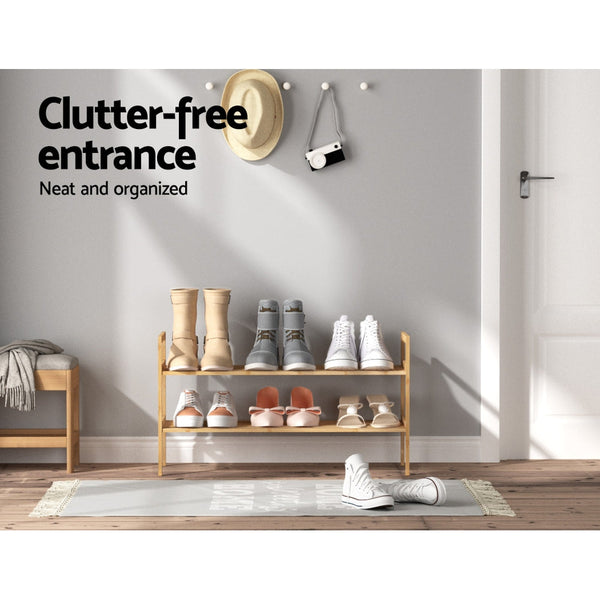 Artiss Shoe Rack Bamboo Storage Cabinet 2 Tiers Portable Organizer Shelf Pine Artiss