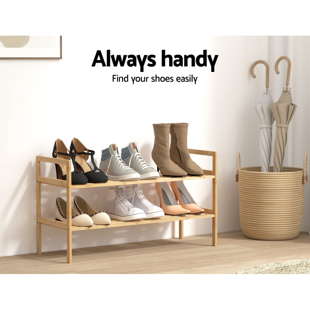 Artiss Shoe Rack Bamboo Storage Cabinet 2 Tiers Portable Organizer Shelf Pine Artiss