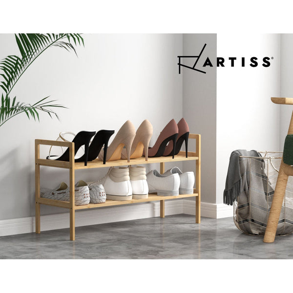 Artiss Shoe Rack Bamboo Storage Cabinet 2 Tiers Portable Organizer Shelf Pine Artiss