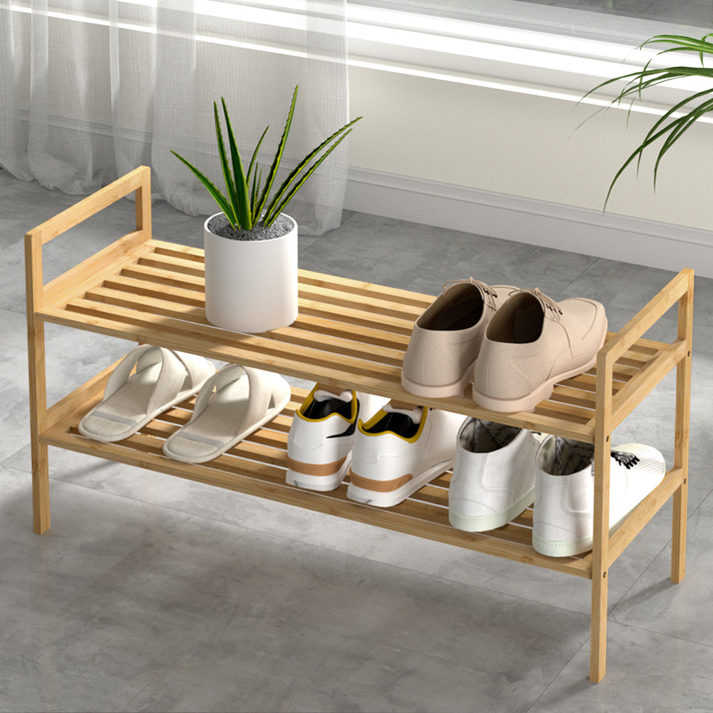 Artiss Shoe Rack Bamboo Storage Cabinet 2 Tiers Portable Organizer Shelf Pine Artiss