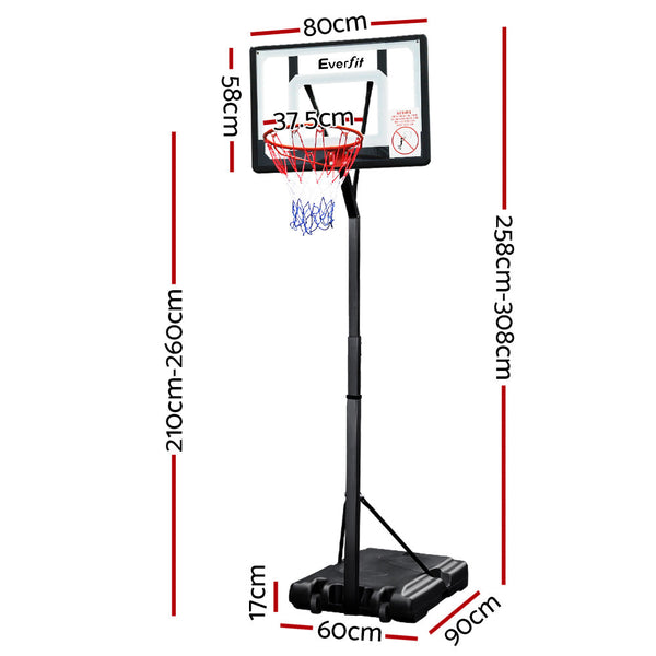 Everfit Adjustable Portable Basketball Stand Hoop System Rim - 2.1m to 2.6m Everfit
