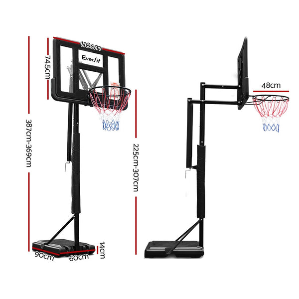 Everfit 3.05M Basketball Hoop Stand System Ring Portable Net Height Adjustable Black Everfit