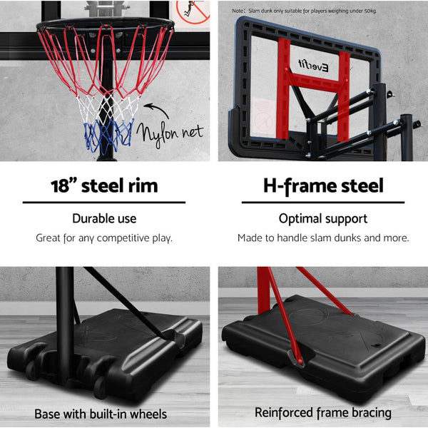 Everfit 3.05M Basketball Hoop Stand System Ring Portable Net Height Adjustable Black Everfit