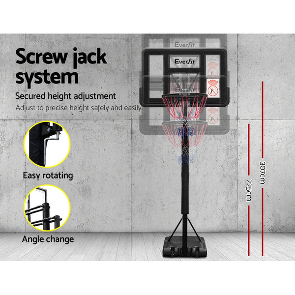 Everfit 3.05M Basketball Hoop Stand System Ring Portable Net Height Adjustable Black Everfit