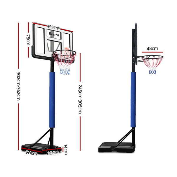 Everfit 3.05M Basketball Hoop Stand System Ring Portable Net Height Adjustable Blue Everfit