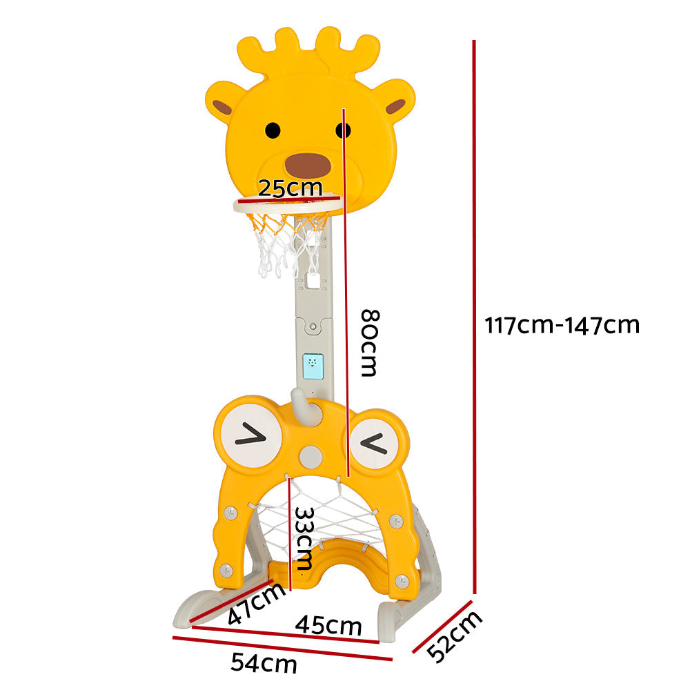 Everfit Kids Basketball Hoop Stand Adjustable 5-in-1 Sports Center Toys Yellow Everfit