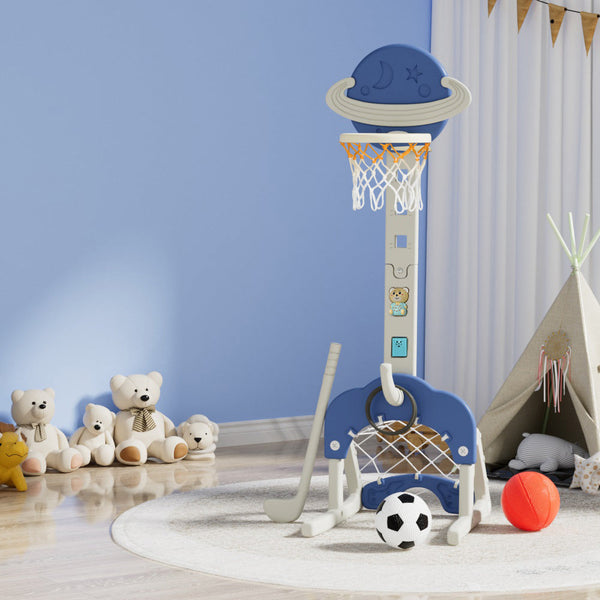 Everfit Kids Basketball Hoop Stand Adjustable 6-in-1 Sports Center Toys Set Blue Everfit