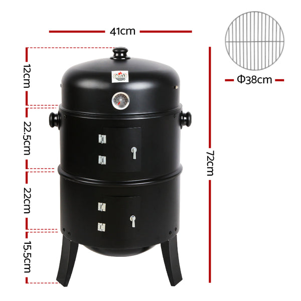 Grillz 3-in-1 Charcoal BBQ Smoker - Black freeshipping - Awezingly