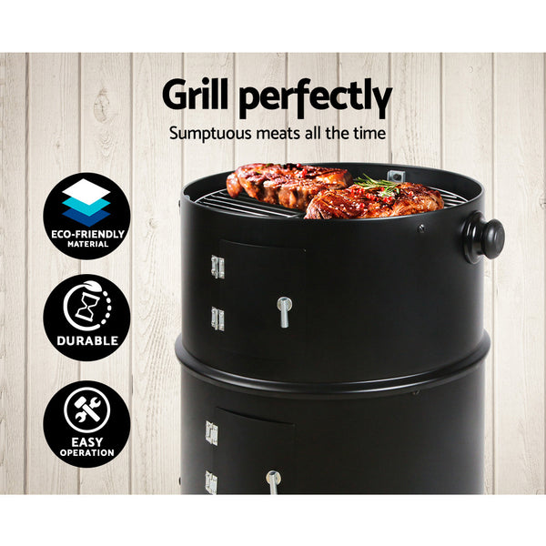 Grillz 3-in-1 Charcoal BBQ Smoker - Black freeshipping - Awezingly