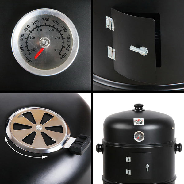 Grillz 3-in-1 Charcoal BBQ Smoker - Black freeshipping - Awezingly