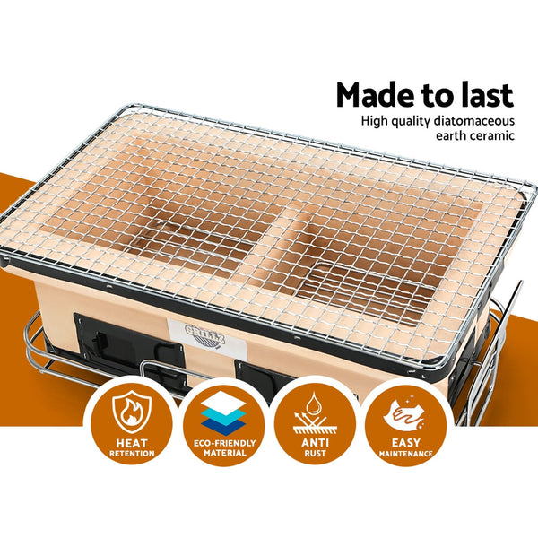 Grillz Ceramic BBQ Grill Smoker Hibachi Japanese Tabletop Charcoal Barbecue Grillz