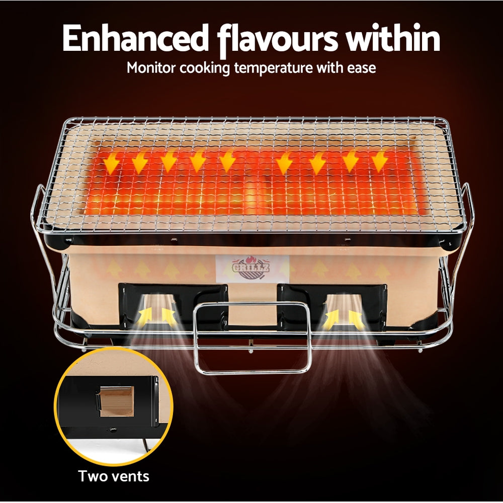 Grillz Ceramic BBQ Grill Smoker Hibachi Japanese Tabletop Charcoal Barbecue Grillz