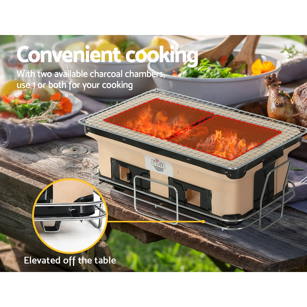 Grillz Ceramic BBQ Grill Smoker Hibachi Japanese Tabletop Charcoal Barbecue Grillz